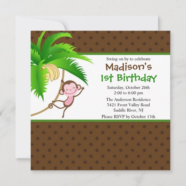Sweet Safari Singe Anniversaire Invitation (Devant)