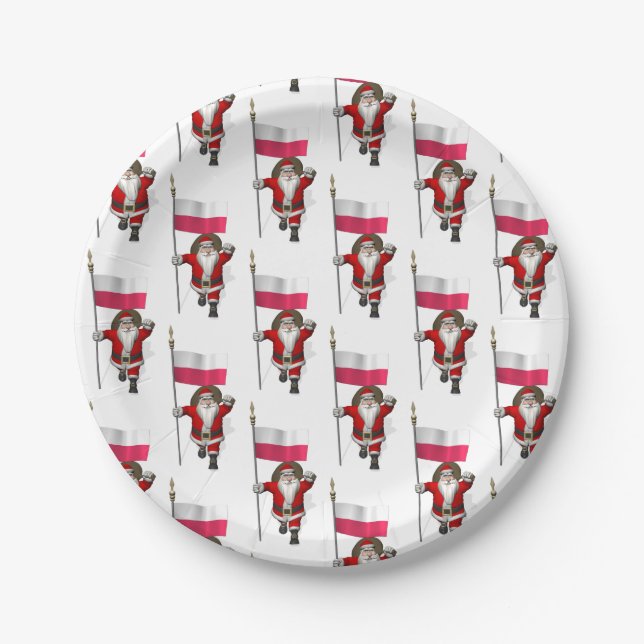Sweet Saint Nicholas With Banner Of Poland Paper Plate (Front)