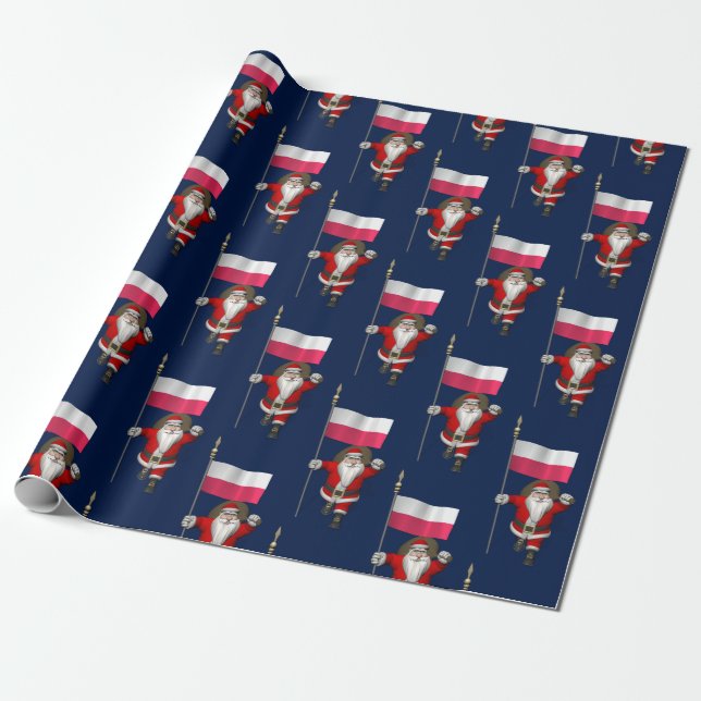 Sweet Saint Nicholas With Banner Of Poland Wrapping Paper (Unrolled)