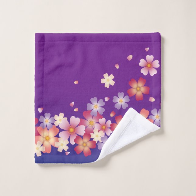 Sweet Sakura Blossoms Kimono Style Blue & Purple Wash Cloth (Wash Cloth)