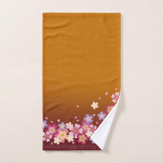 Sweet Sakura Blossoms Kimono Style Burgundy & Gold Hand Towel (Hand Towel)
