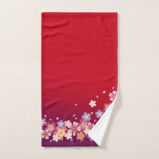 Sweet Sakura Blossoms Kimono Style Red & Purple Hand Towel