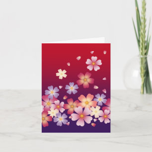 Sweet Sakura Blossoms Kimono Style Red & Purple Note Card