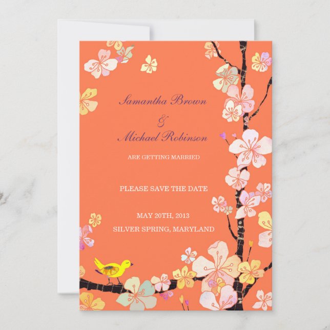 Sweet Sakura Wedding Save the Date Invitations (Front)