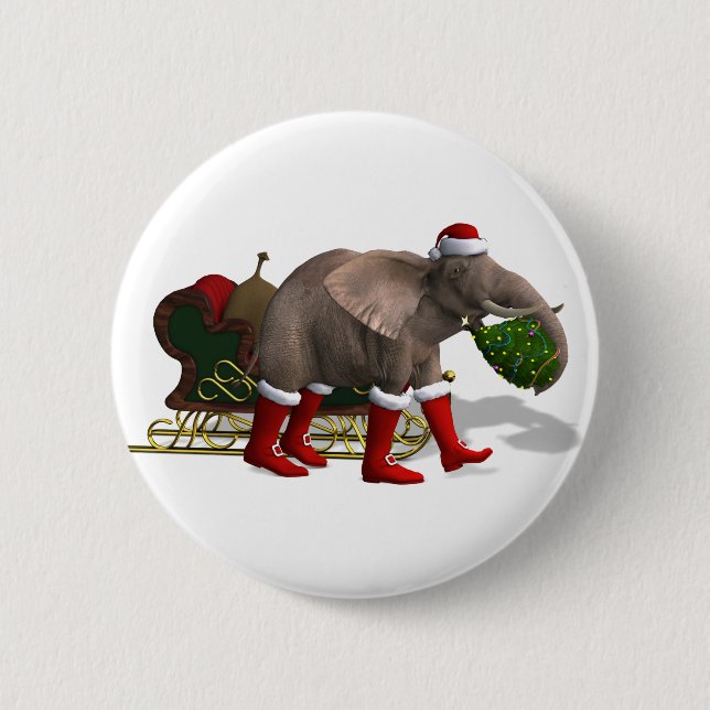 Sweet Santa Claus Elephant 2 Inch Round Button (Front)
