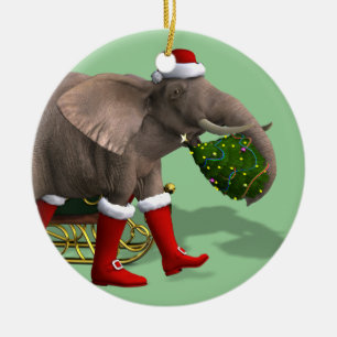 Sweet Santa Claus Elephant Ceramic Ornament