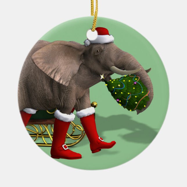 Sweet Santa Claus Elephant Ceramic Ornament (Front)