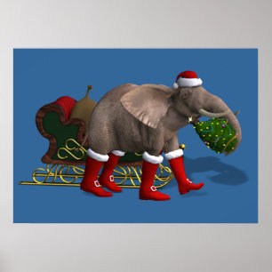 Sweet Santa Claus Elephant Poster
