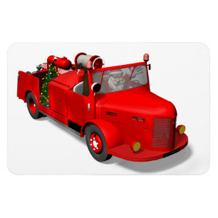 Sweet Santa Claus In Fire Engine Magnet
