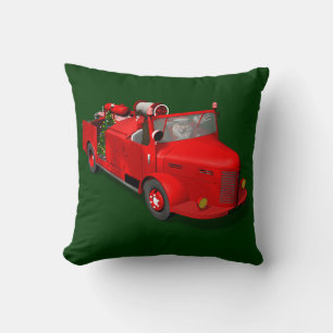 Sweet Santa Claus In Fire Engine Throw Pillow