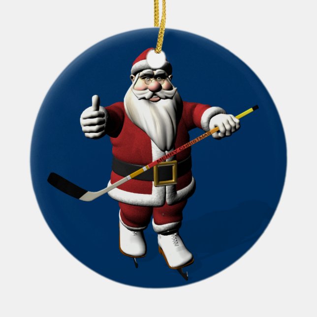 Sweet Santa Claus Loves Ice Hockey Ceramic Ornament (Front)