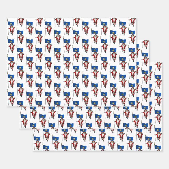 Sweet Santa Claus Visits Vermont Wrapping Paper Sheet (Set)
