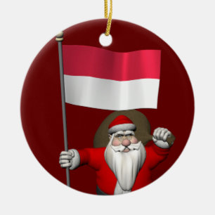 Sweet Santa Claus With Ensign Of Indonesia Ceramic Ornament