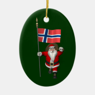 Sweet Santa Claus With Ensign Of Norway Ceramic Ornament