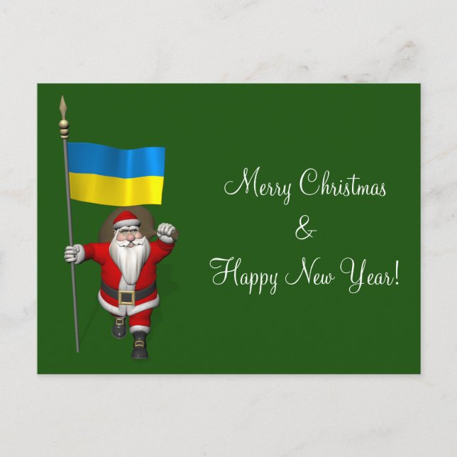 Sweet Santa Claus With Ensign Of The Ukraine Holiday Postcard (Front)