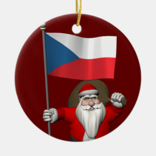 Sweet Santa Claus With Flag Of Czech Republic Ceramic Ornament