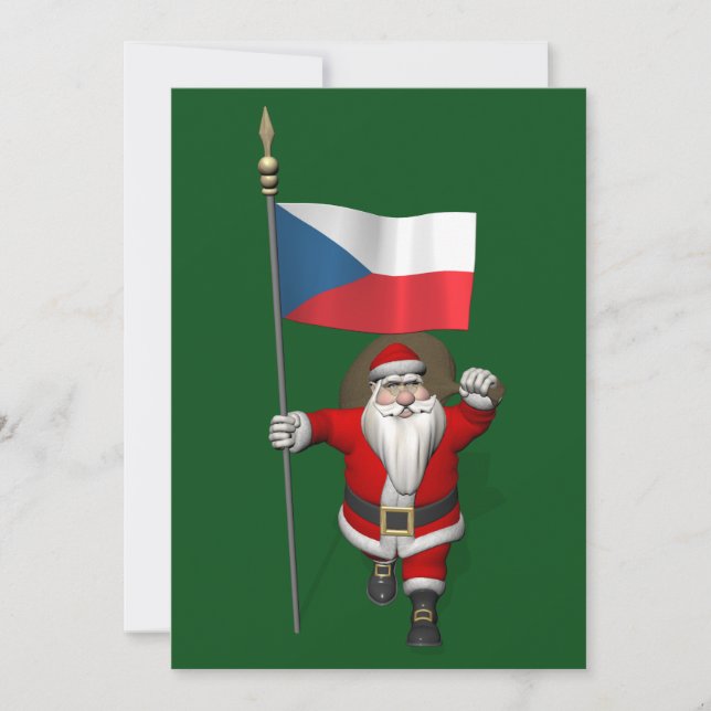 Sweet Santa Claus With Flag Of Czech Republic Holiday Card (Front)