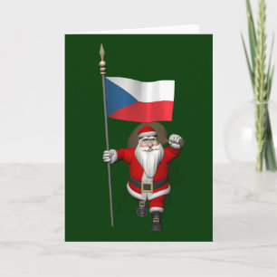 Sweet Santa Claus With Flag Of Czech Republic Holiday Card