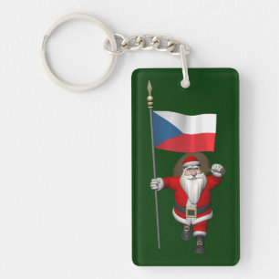 Sweet Santa Claus With Flag Of Czech Republic Keychain