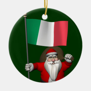 Sweet Santa Claus With Flag Of Italy Ceramic Ornament