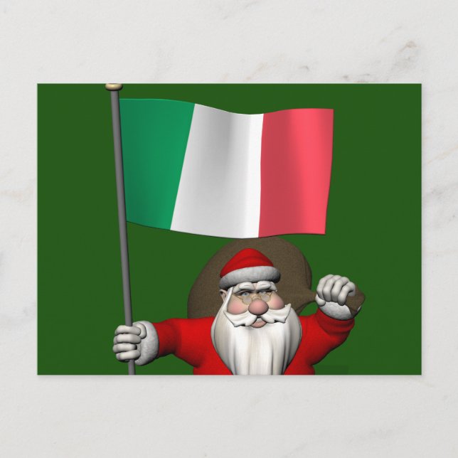 Sweet Santa Claus With Flag Of Italy Holiday Postcard (Front)