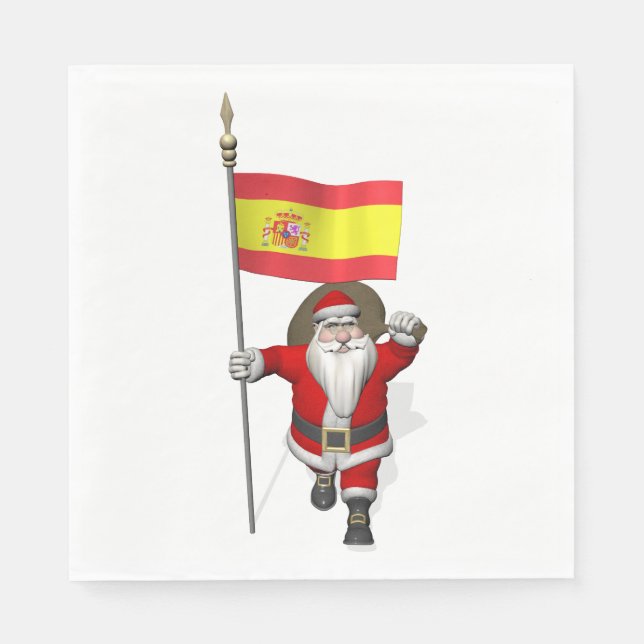 Sweet Santa Claus With Flag Of Spain Napkin (Front)