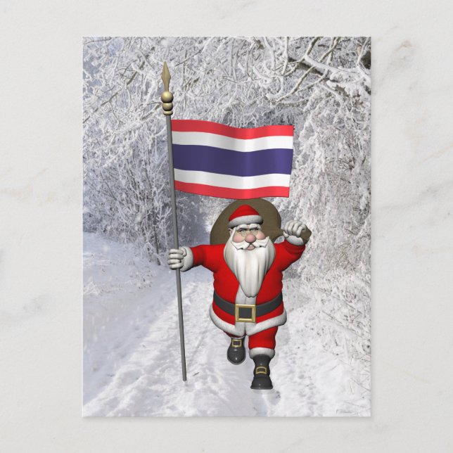 Sweet Santa Claus With Flag Of Thailand Holiday Postcard (Front)