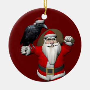 Sweet Santa Claus With Huge Raven Ceramic Ornament