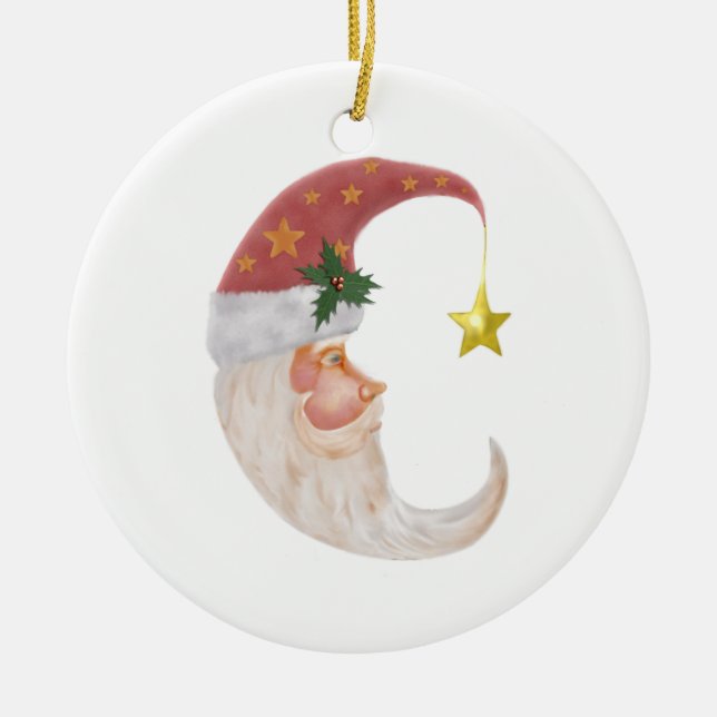 Sweet Santa Half Moon - add your own text Ceramic Ornament (Front)