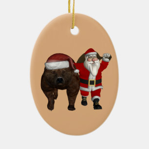 Sweet Santa Loves Bears Ceramic Ornament