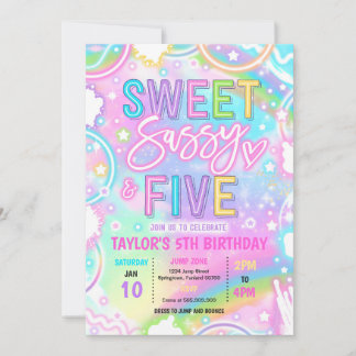 Sweet Sassy And Five Neon Rainbow 5th Birthday Invitation