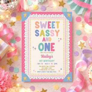 Sweet Sassy And One Whimsical Girl 1st Birthday Invitation