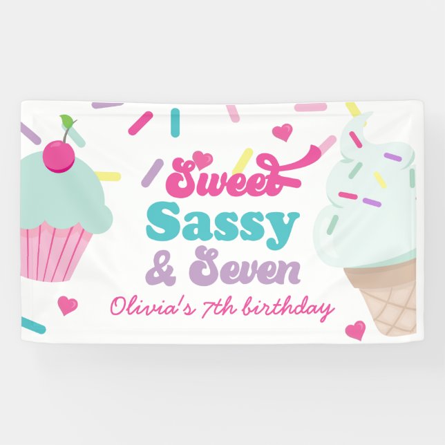 Sweet Sassy and Seven Ice Cream and Cake Birthday Banner (Horizontal)