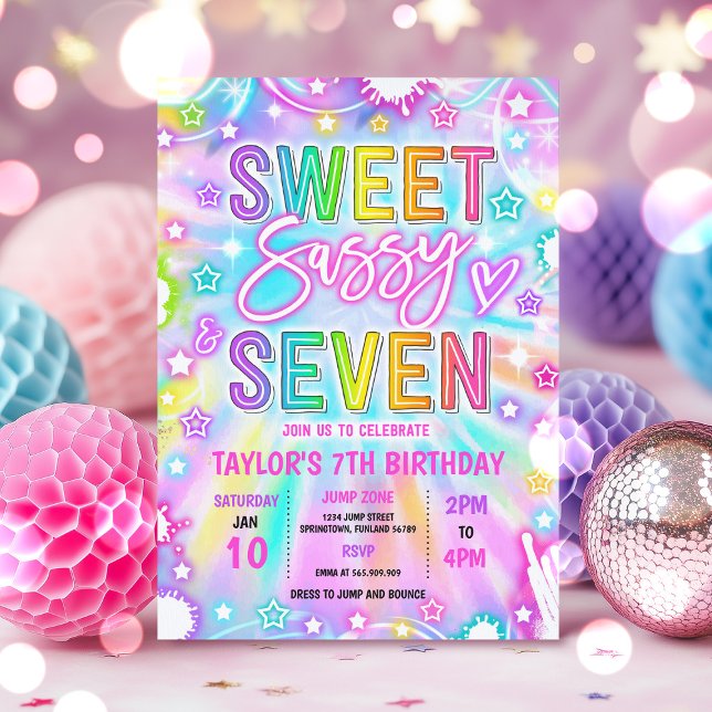 Sweet Sassy And Seven Neon Glow 7th Birthday Party Invitation (Creator Uploaded)