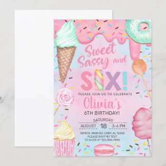 Sweet sassy and six girl 6th birthday invitation. invitation