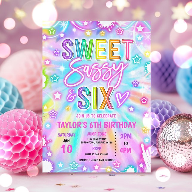 Sweet Sassy And Six Neon Glow 6th Birthday Party Invitation (Creator Uploaded)
