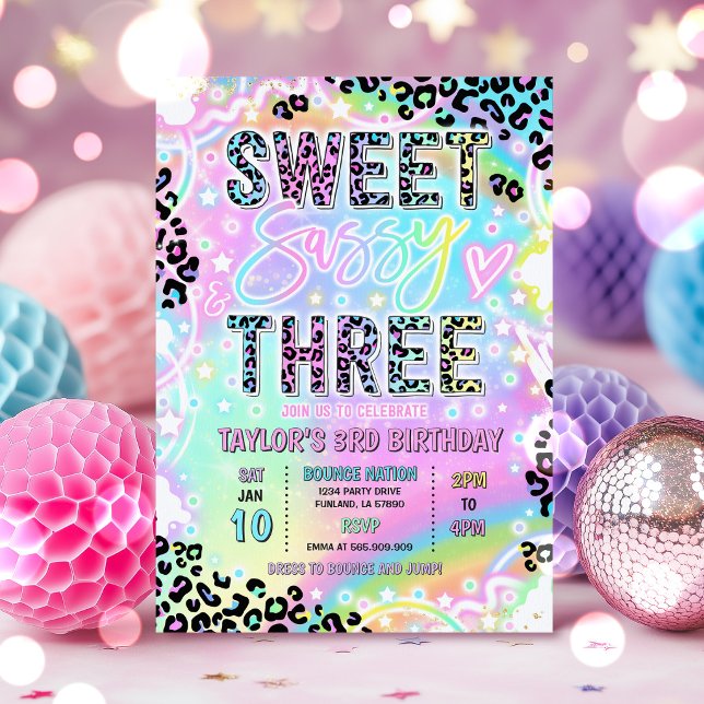 Sweet Sassy And Three Rainbow Leopard 3rd Birthday Invitation (Creator Uploaded)