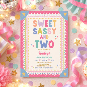 Sweet Sassy And Two Whimsical Girl 2nd Birthday Invitation