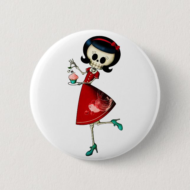 Sweet & Scary Skeleton Girl 2 Inch Round Button (Front)