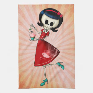 Sweet & Scary Skeleton Girl Kitchen Towel