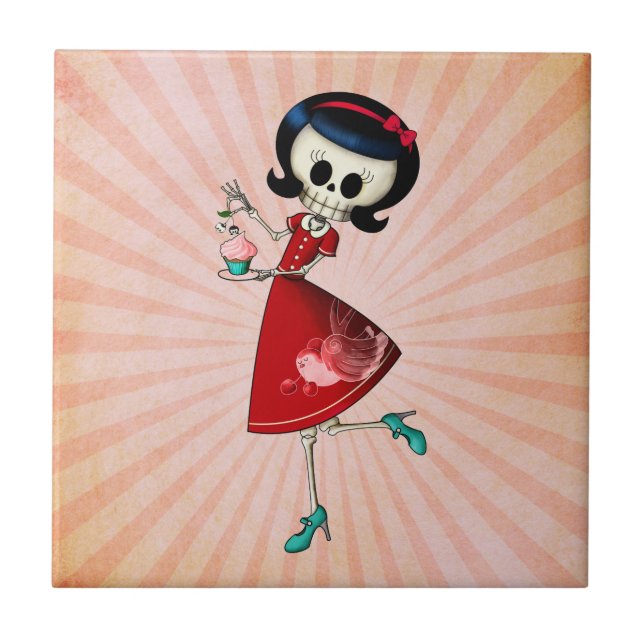 Sweet & Scary Skeleton Girl Tile (Front)