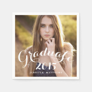 Sweet Script   2015 Graduation Photo Paper Napkins