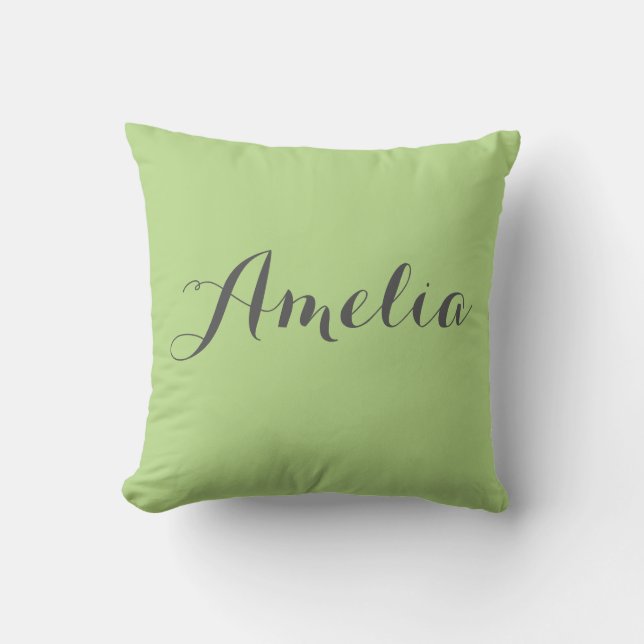 Sweet Script Pillow - Lime Green Grey Monogram (Front)