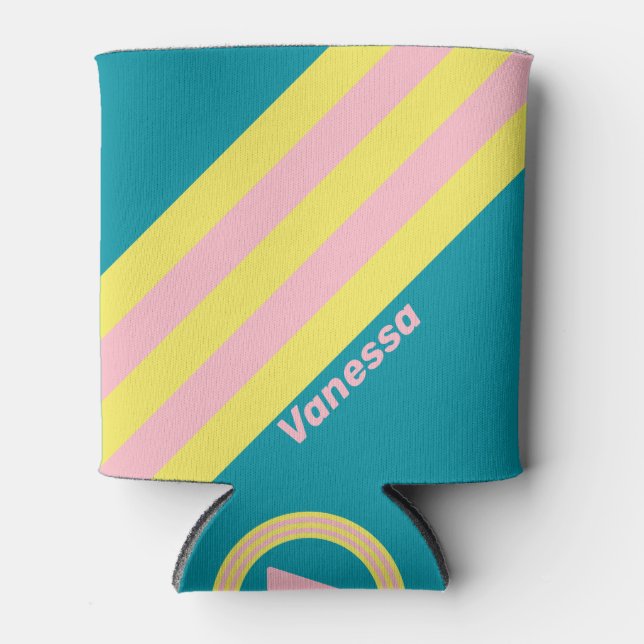 Sweet Sea Kiss Stripes with Name Can Cooler (Front)