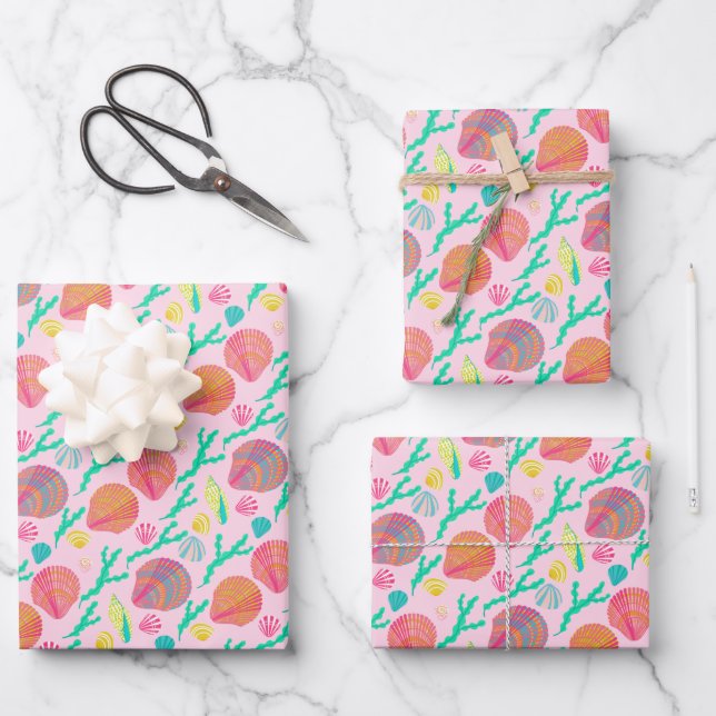 Sweet Seashells Pretty Pink Pattern  Wrapping Paper Sheet (Front)