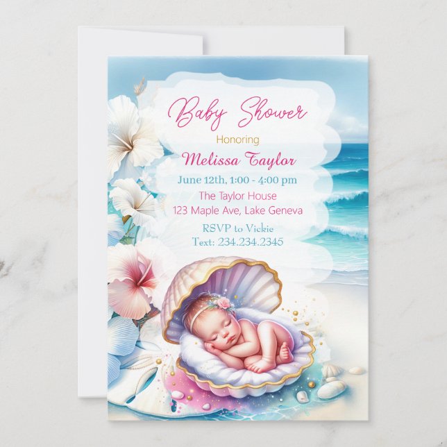 Sweet Seaside Girl's Baby Shower Coastal Themed Invitation (Front)