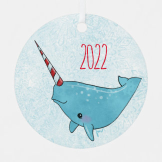 Sweet Seasons Peppermint Narwhal Metal Ornament