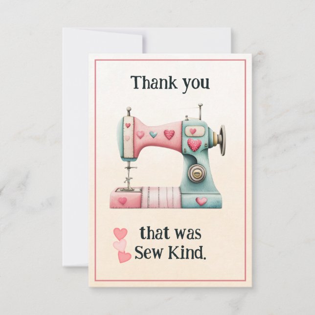 Sweet Sewing Machine Hearts Thank You Card (Front)