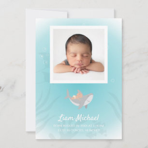 Sweet Shark Baby Flat Birth Announcement Card