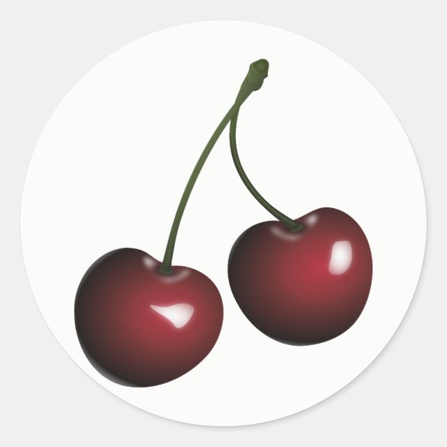 Sweet Shiny Pair of Red Cherries Classic Round Sticker (Front)